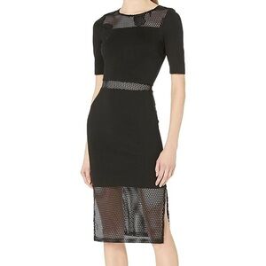 French Connection Floral Cage Lace Inset Midi Dress Black